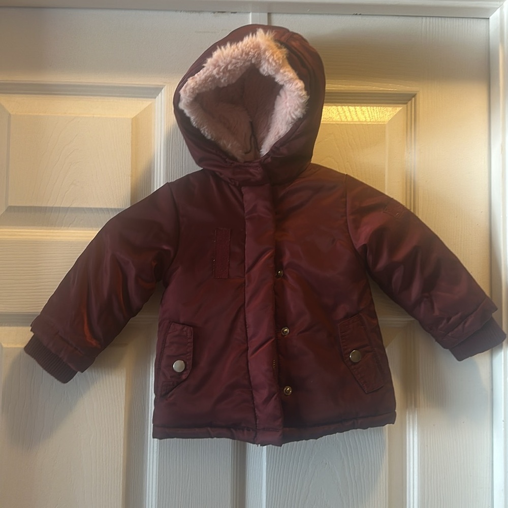 12M Me Jane Mini Winter Coat. Burgundy and pink